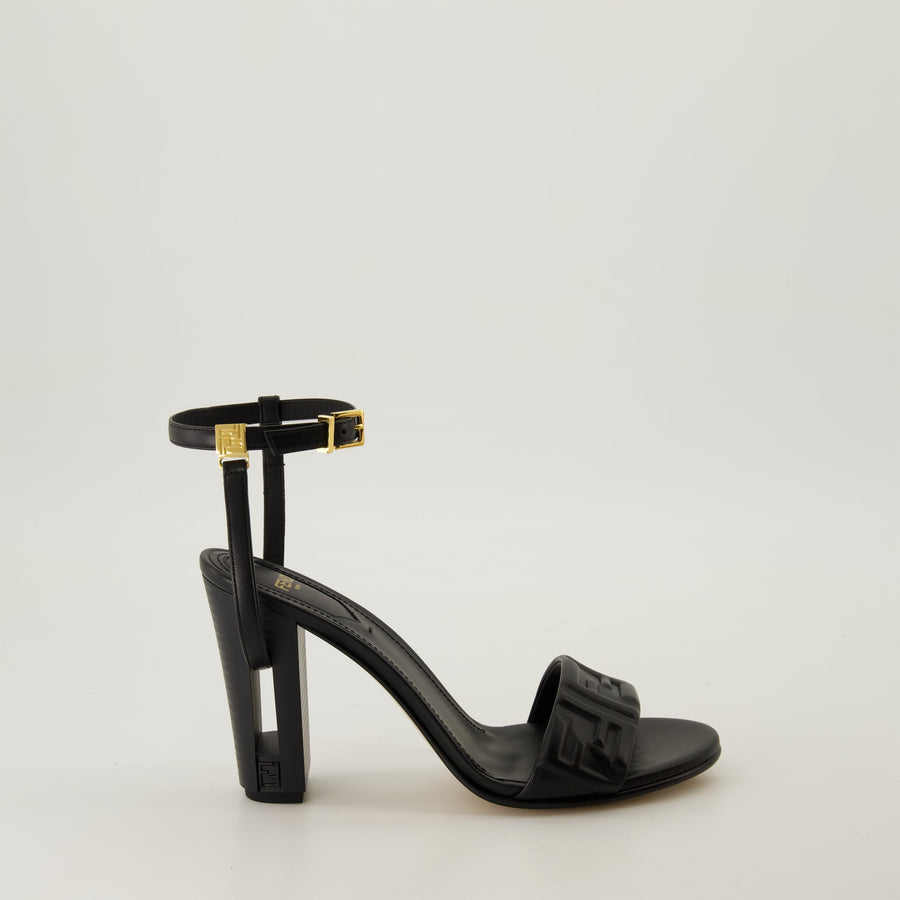 Fendi Embossed Black Leather Sandals