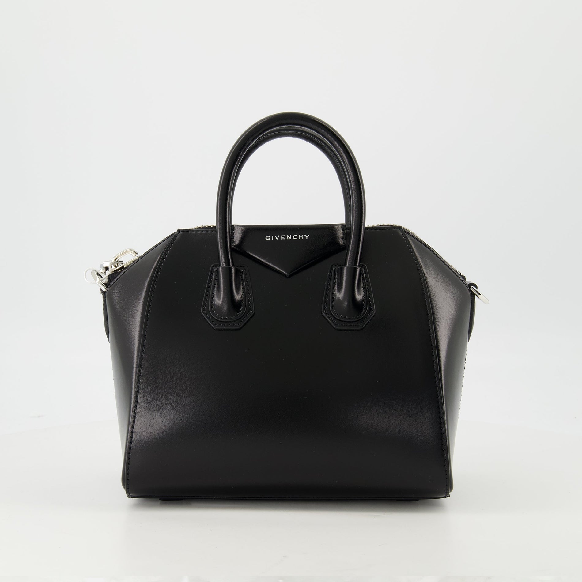 Givenchy Black Grained Leather Mini Antigona Top Handle Bag