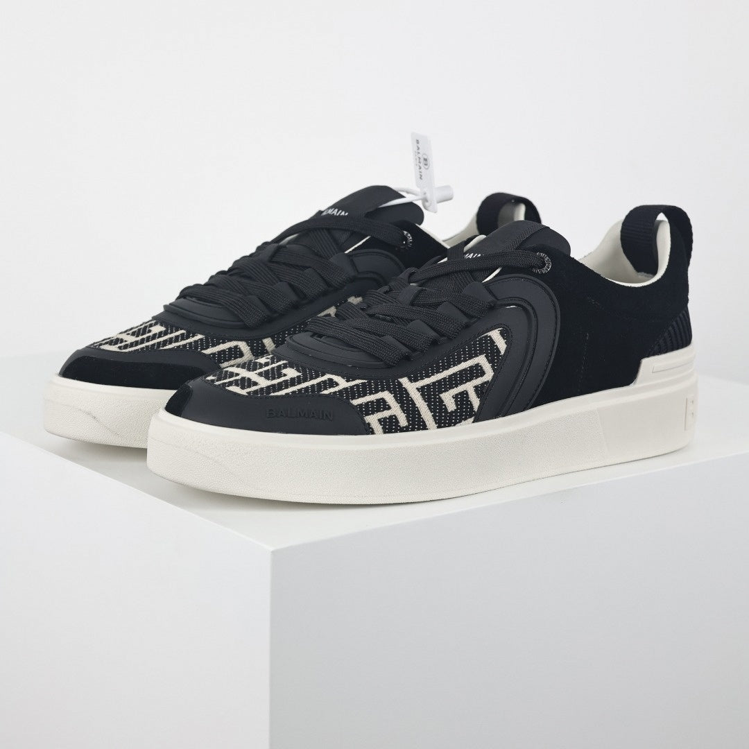 Balmain B-Court Sneakers in Black & Ivory Monogram - image 6