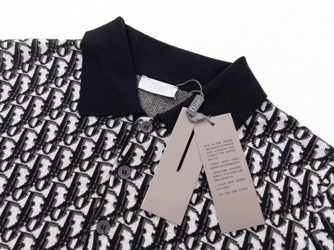 Dior Oblique Wool Knit Polo Shirt – Black & Grey - image 4