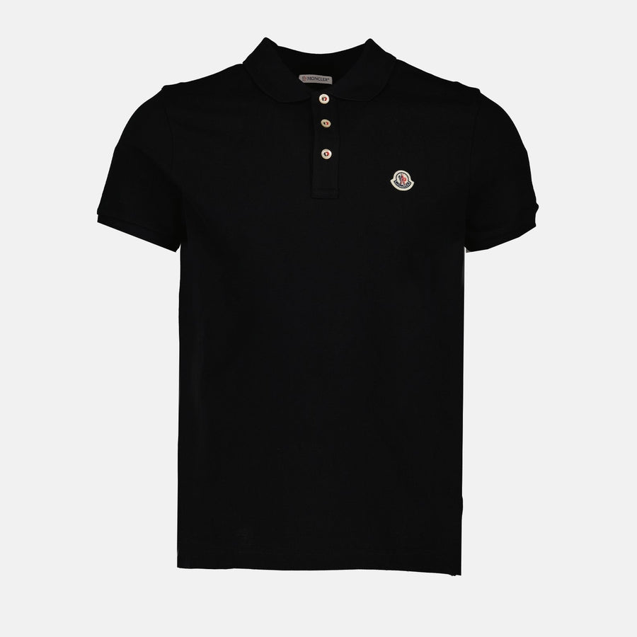 Moncler Black Polo Shirt with Signature Button Detail