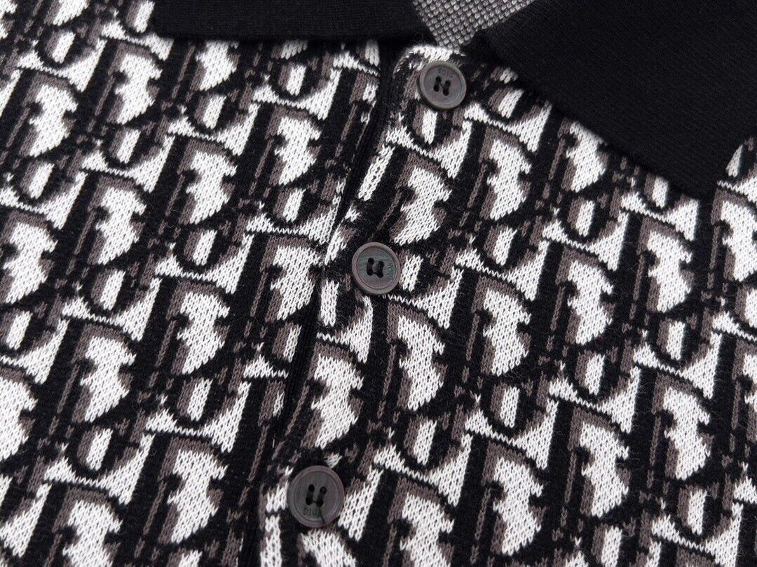 Dior Oblique Wool Knit Polo Shirt – Black & Grey - image 5