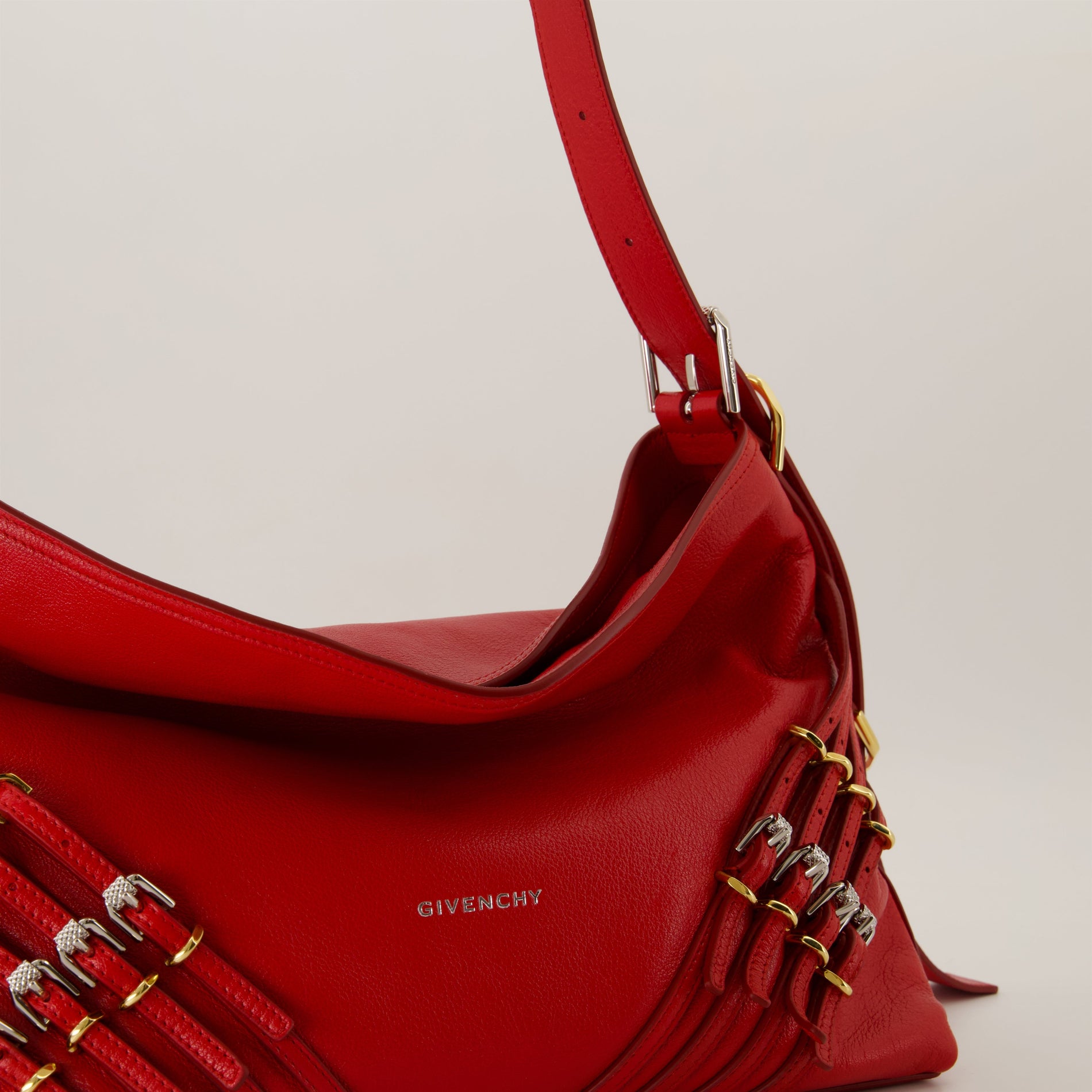 Givenchy Red Leather Slouchy Shoulder Bag with Harness Detail - image 3