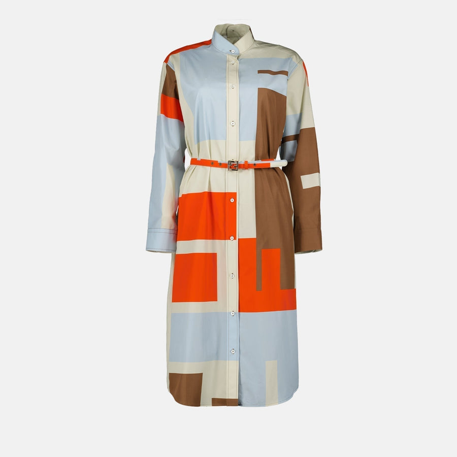 Fendi Abstract Color-Block Belted Shirt Dress