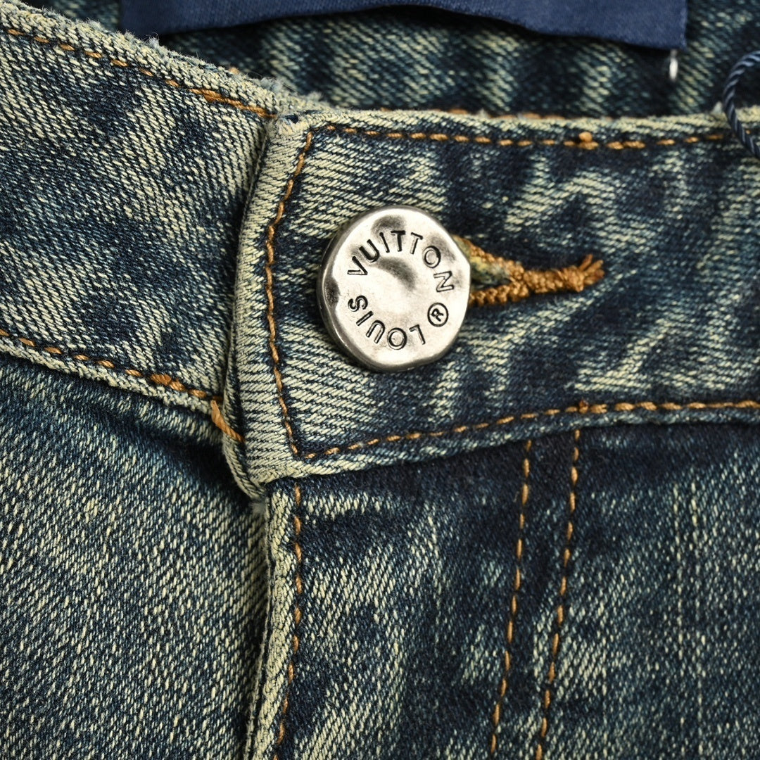 Louis Vuitton Faded Monogram Detail Slim-Fit Denim Jeans - image 6