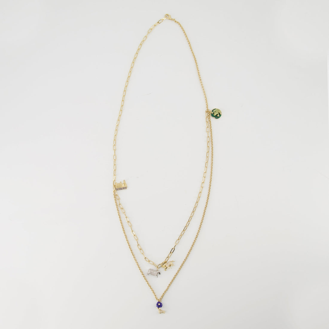Layered Charm Chain Necklace with Gem Accent