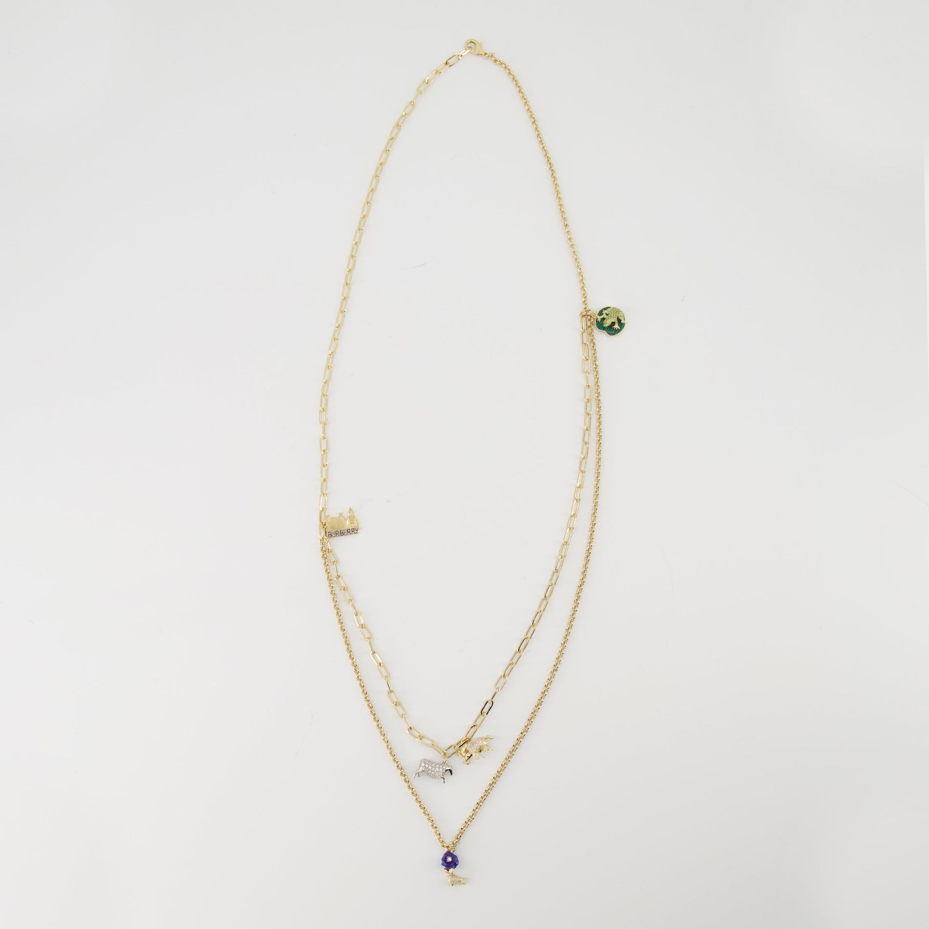 Burberry Layered Charm Chain Necklace with Gem Accent