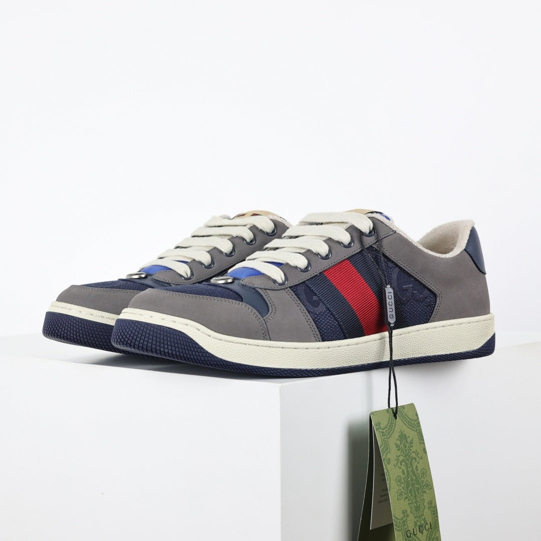 Gucci Screener Sneakers in Blue GG Canvas & Grey Suede - image 12