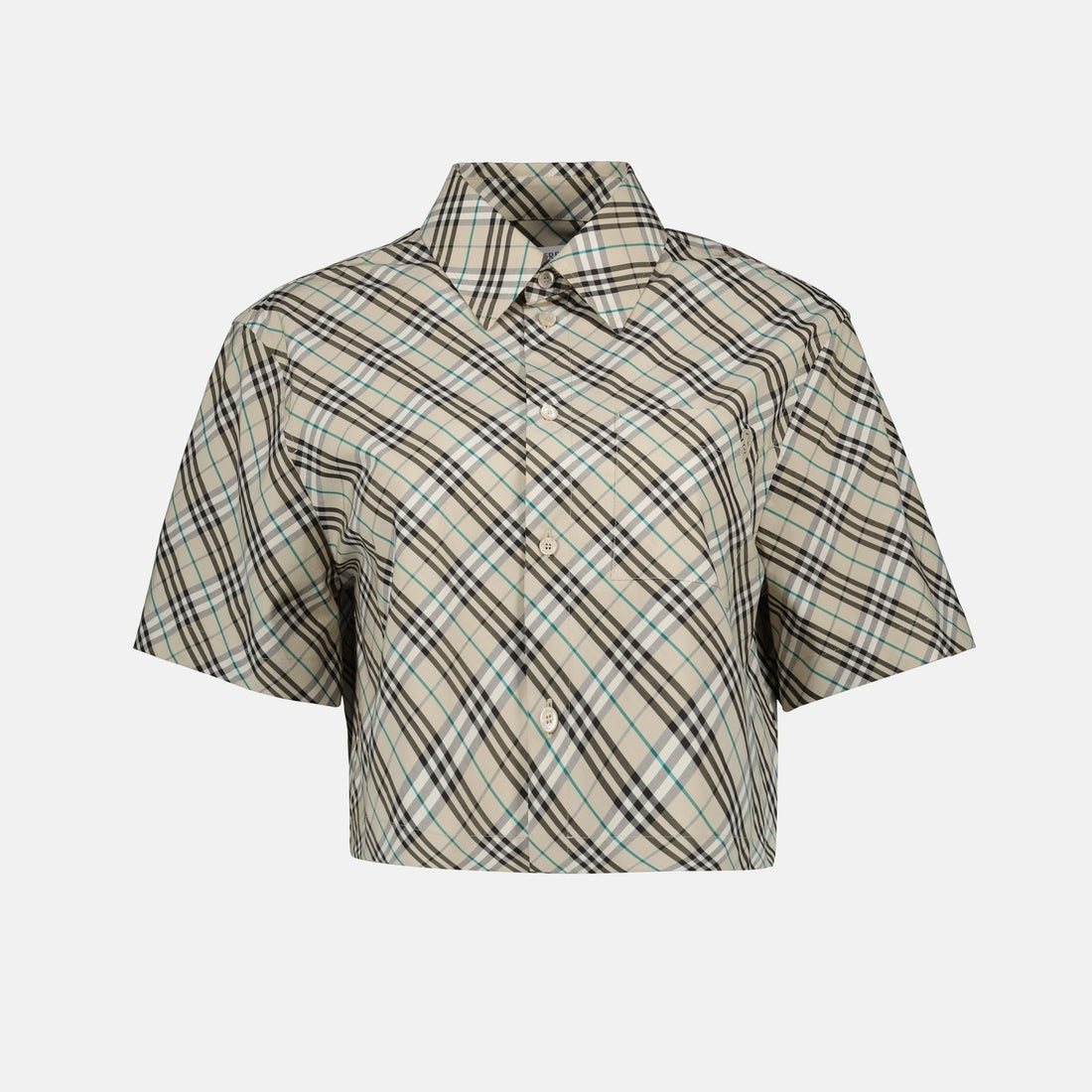 Cropped Short Sleeve Shirt-Ice Blue