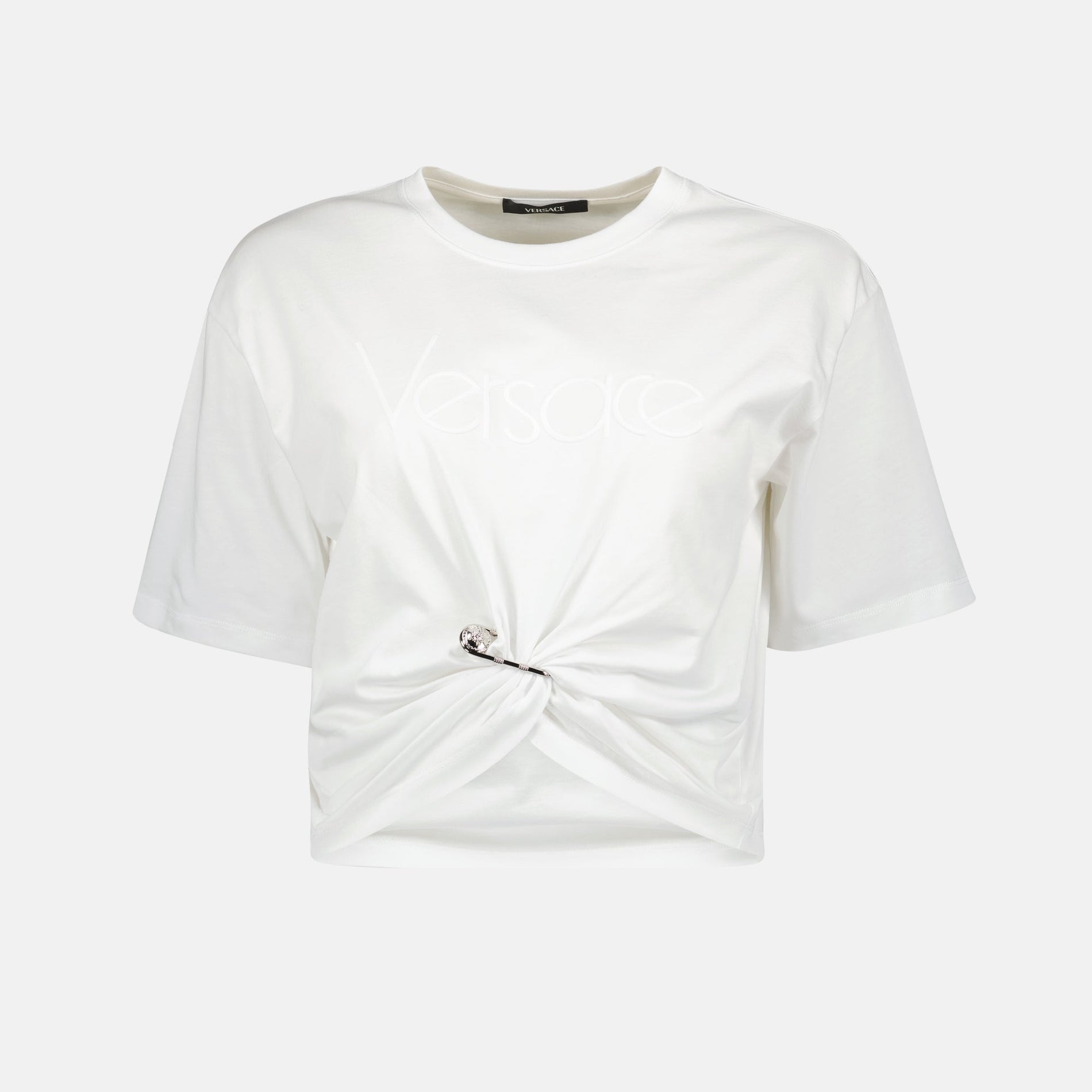 Versace Logo Twist Crop T-Shirt -White