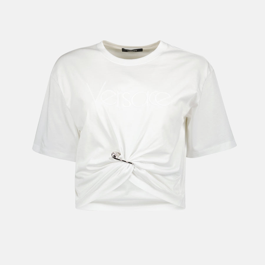 Versace Logo Twist Crop T-Shirt -White