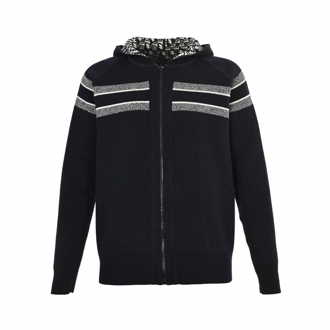Oblique Zip-Up Knit Hoodie