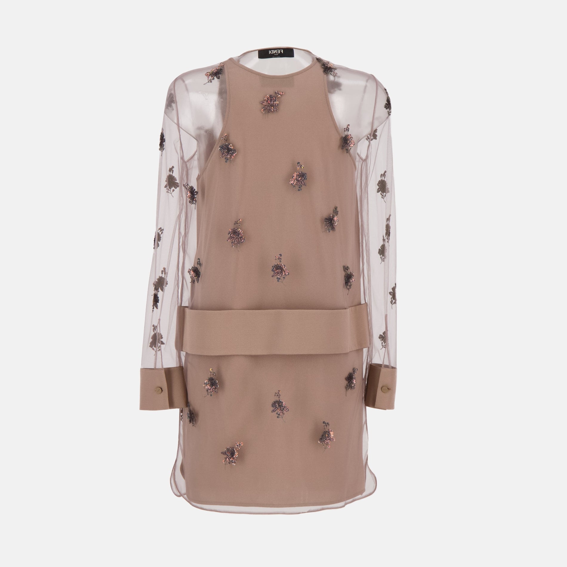 Fendi Embellished Sheer Overlay Shirt Dress - image 2