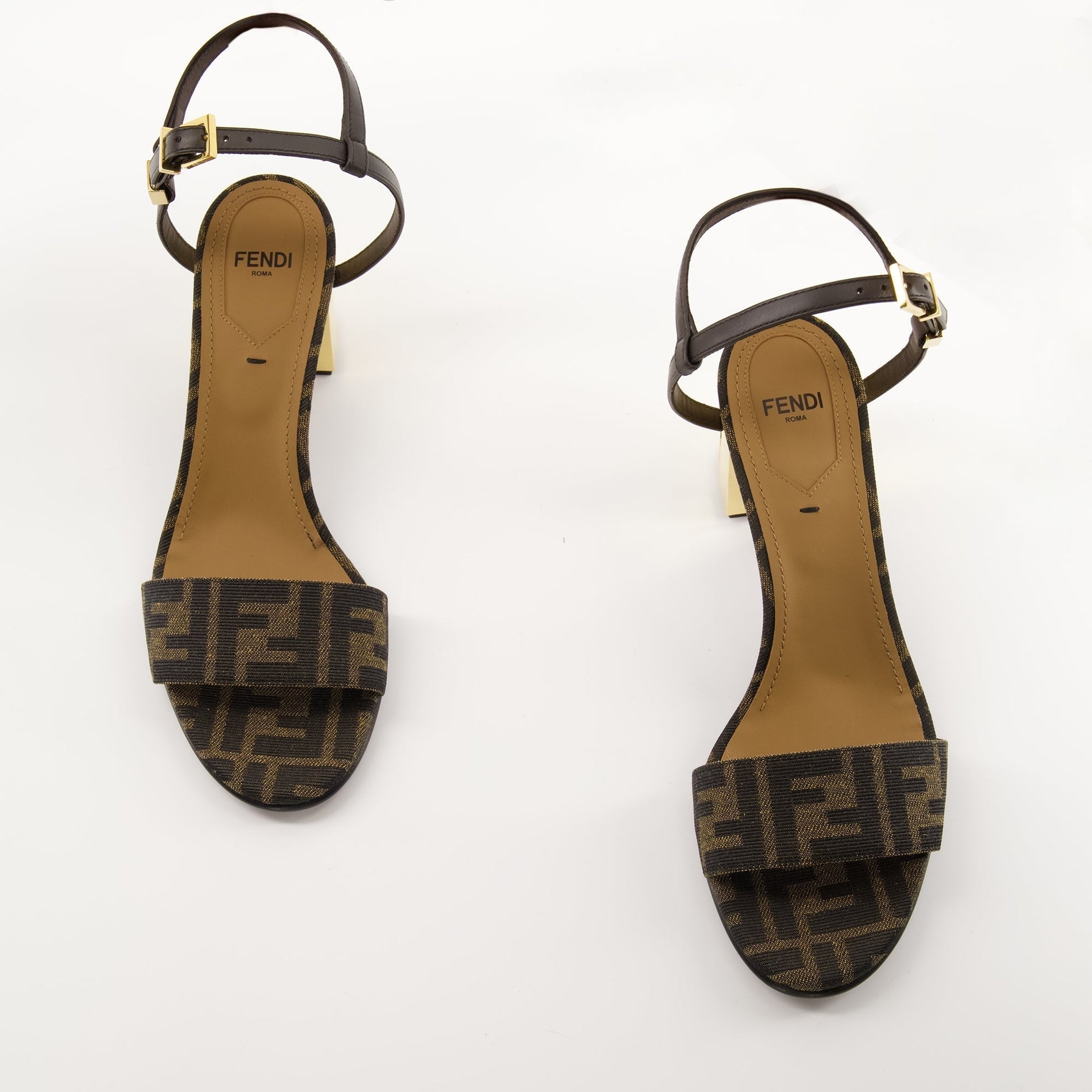 Fendi Jacquard Sandals with Metallic Heel - image 6