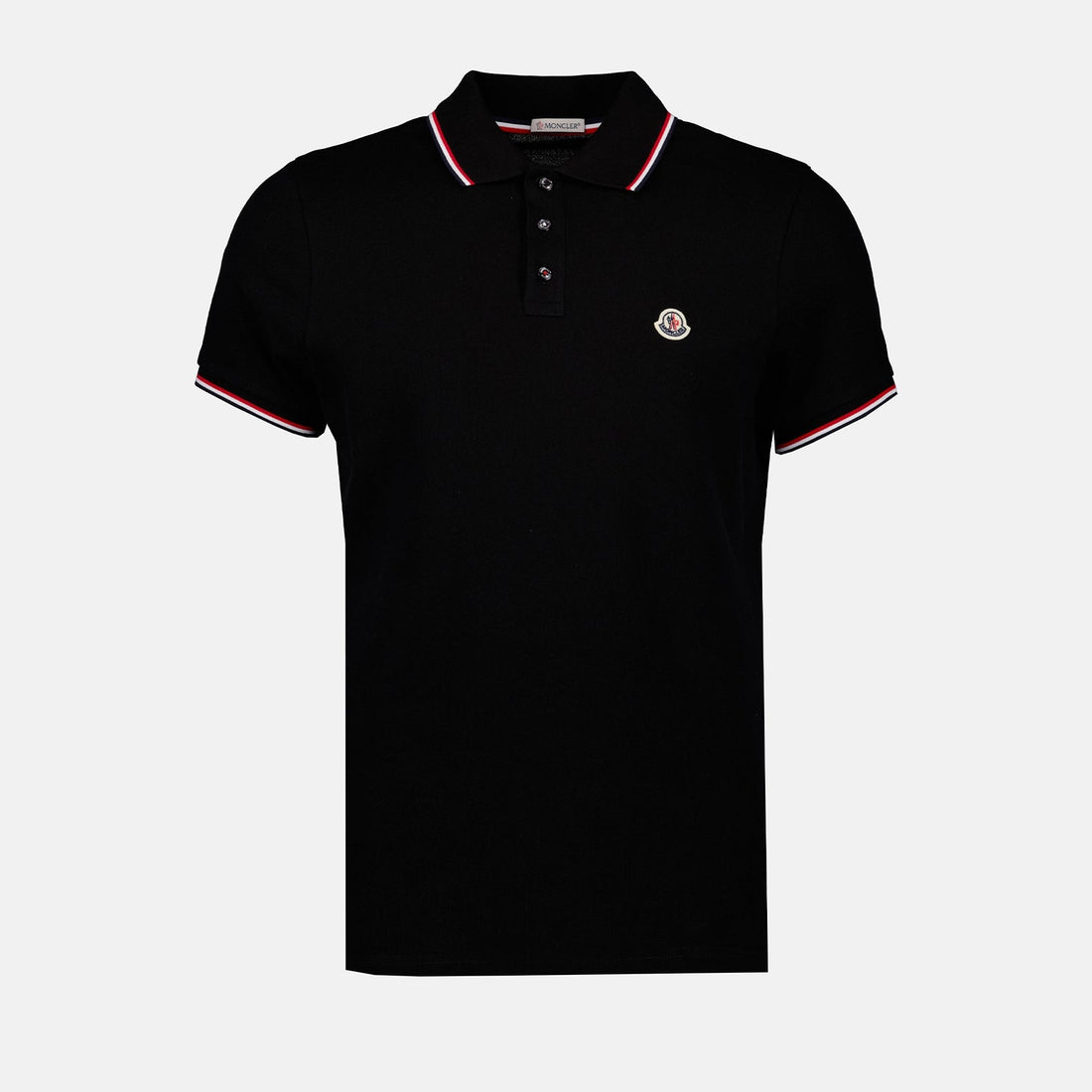 Black Polo Shirt with Tricolour Trim