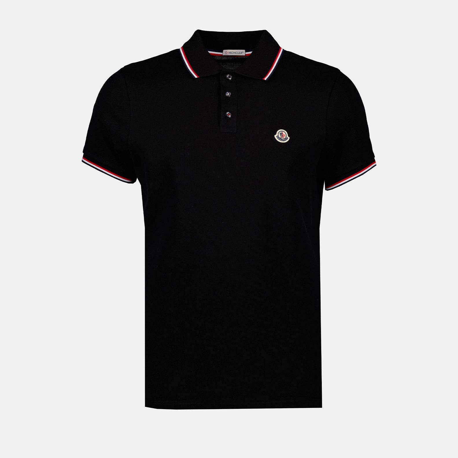 Moncler Black Polo Shirt with Tricolour Trim