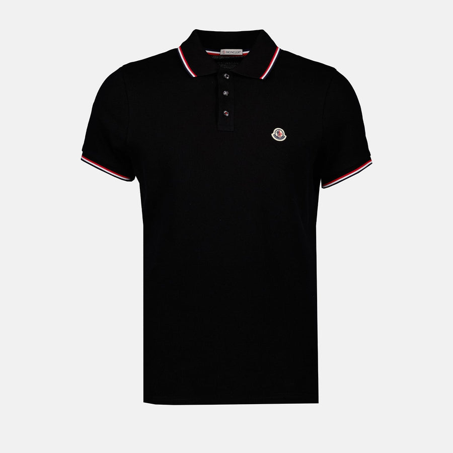 Moncler Black Polo Shirt with Tricolour Trim