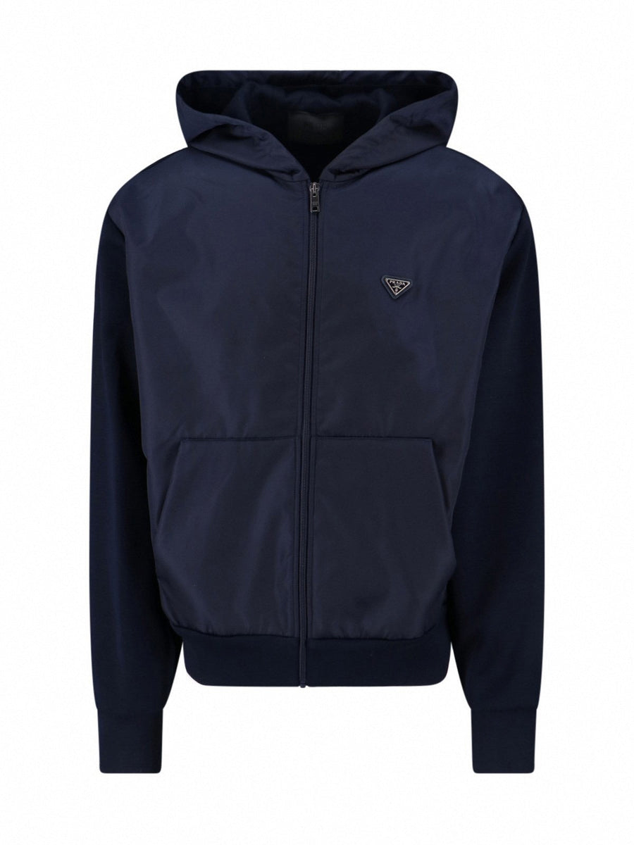 Prada Navy Blue Re-Nylon Logo Zip Hoodie