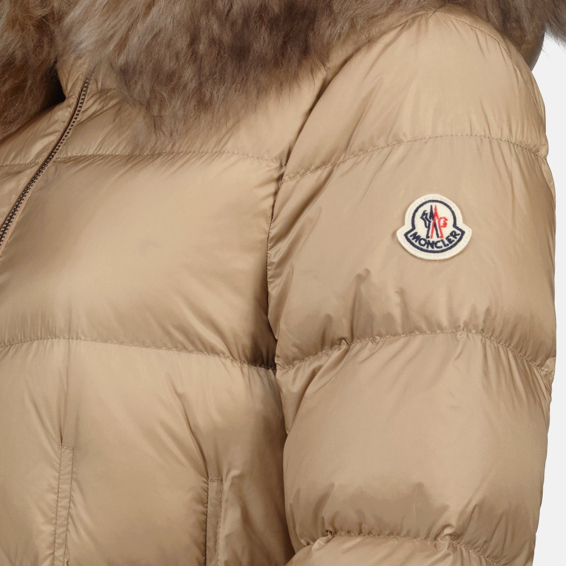 Moncler Long Beige Fur-Trim Down Coat - image 3