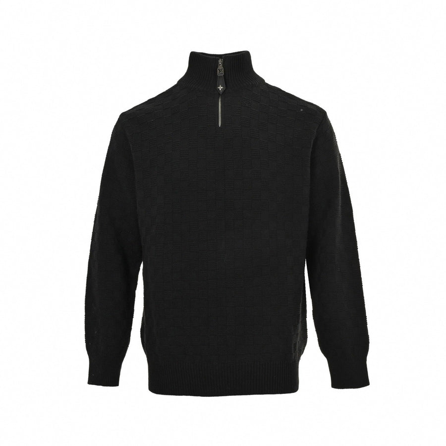 Louis Vuitton Damier Check Half-Zip Stand-Collar Knit Sweater