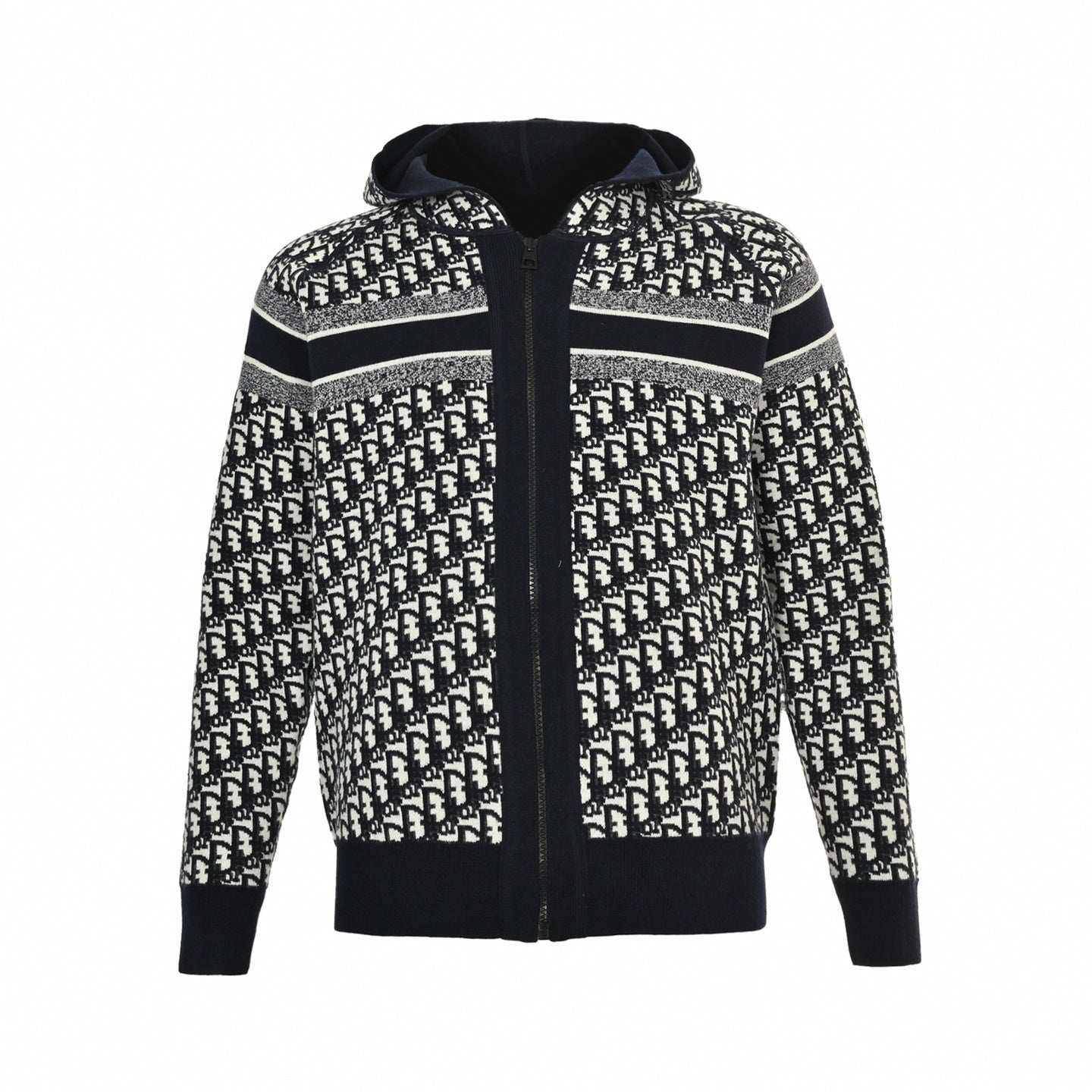 Dior Dior Oblique All-Over Zip-Up Knit Hoodie