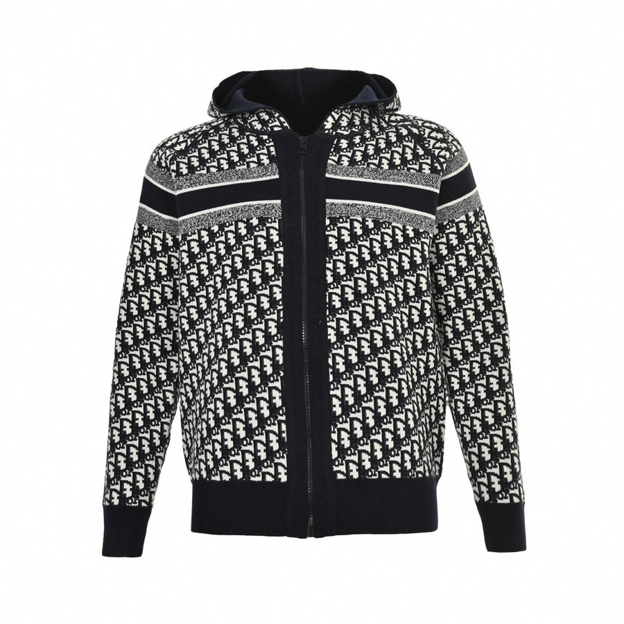 Dior Dior Oblique All-Over Zip-Up Knit Hoodie