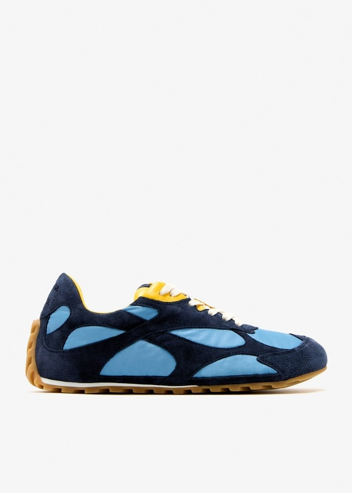 Bottega Veneta Orbit Flash Sneakers in Navy, Light Blue & Yellow