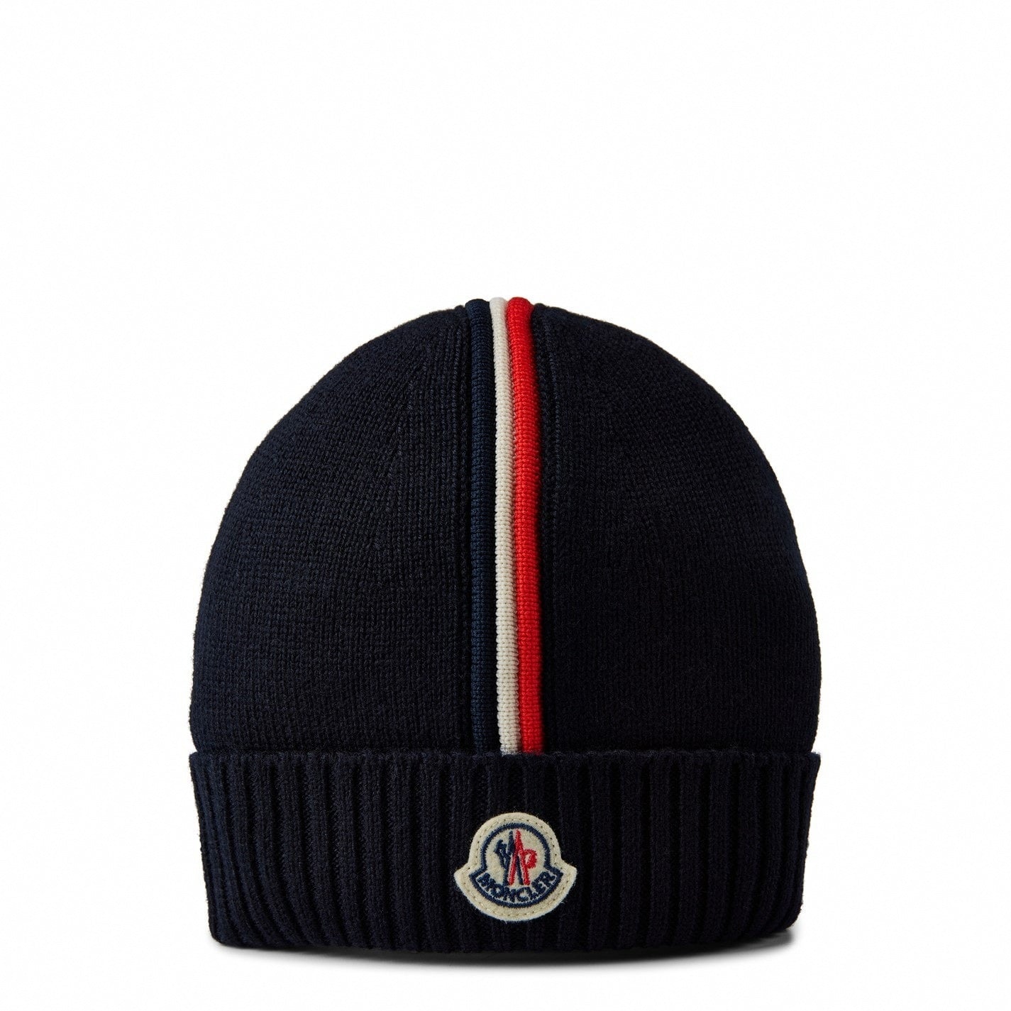 Moncler Stripe Wool Beanie in Navy