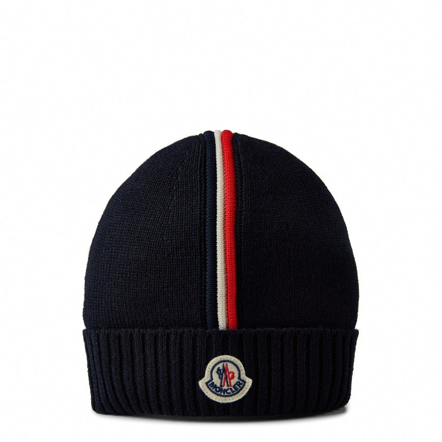 Moncler Stripe Wool Beanie in Navy