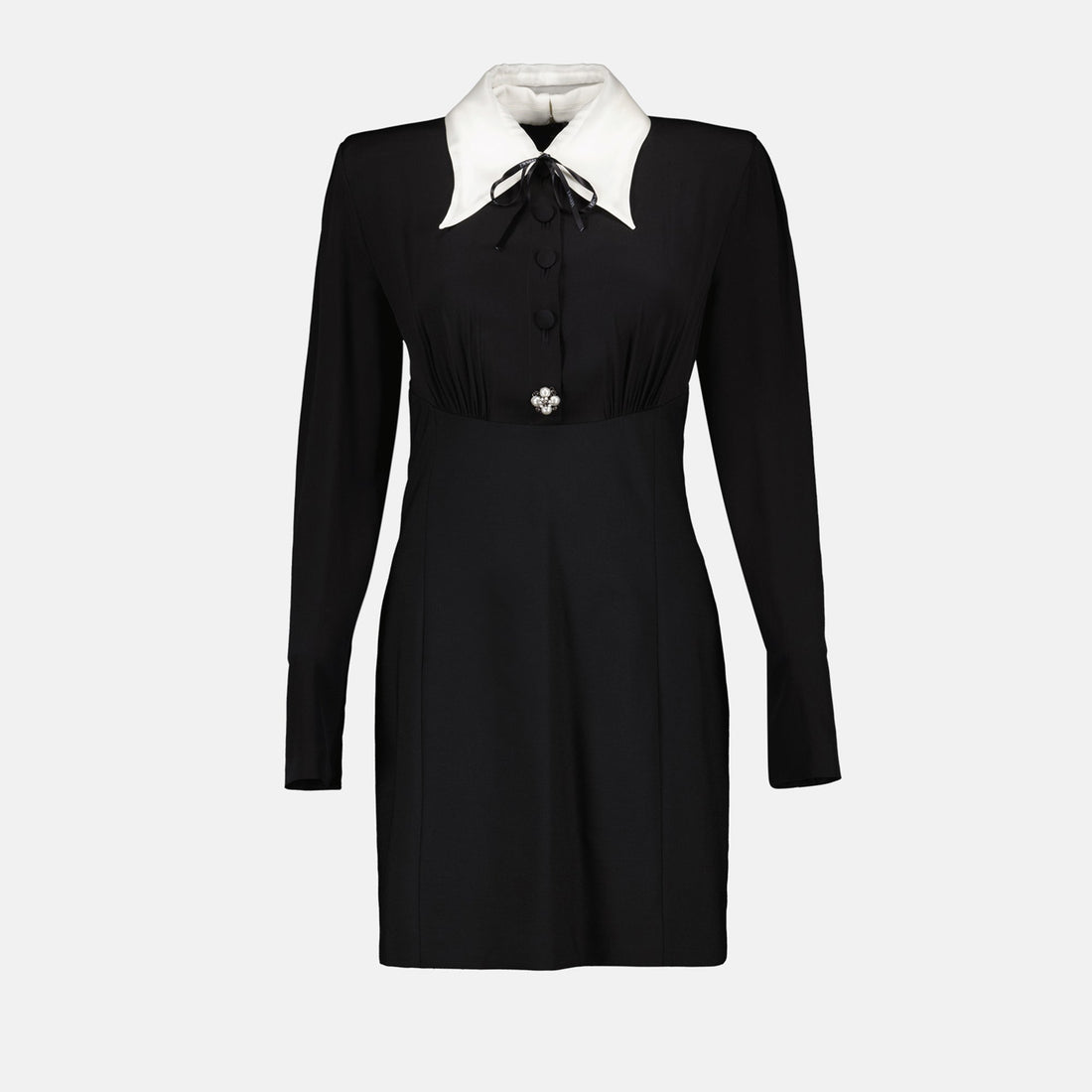Contrast Collar Mini Dress with Ribbon Tie