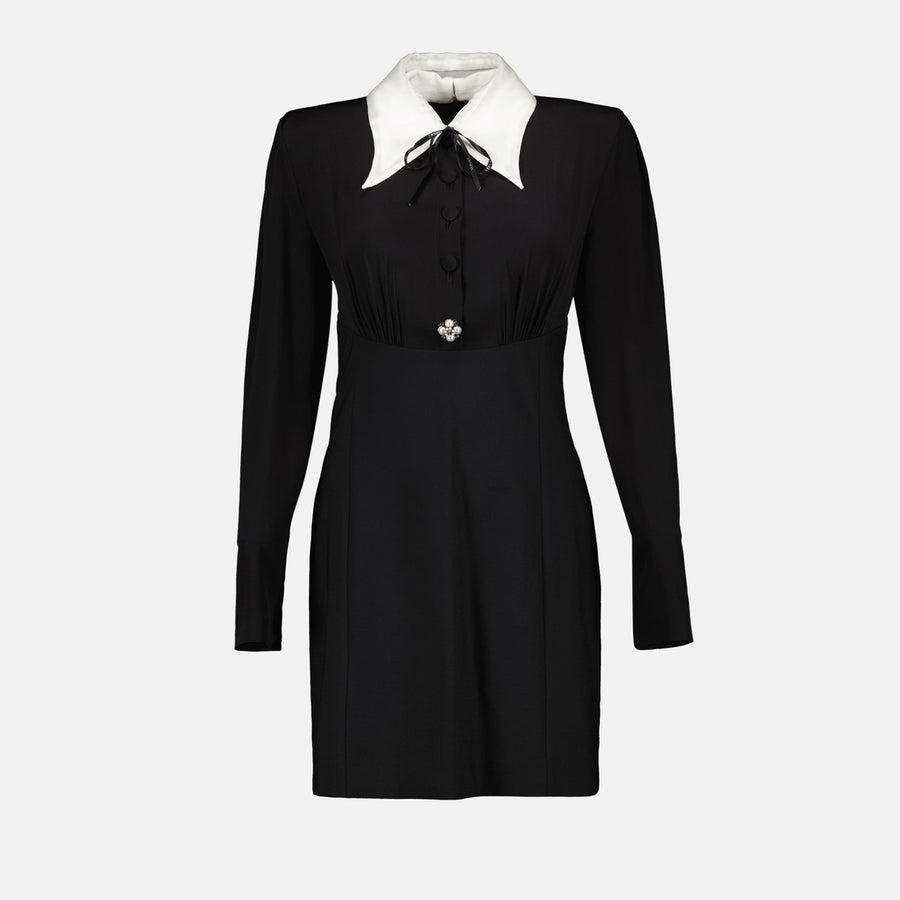 Versace Contrast Collar Mini Dress with Ribbon Tie