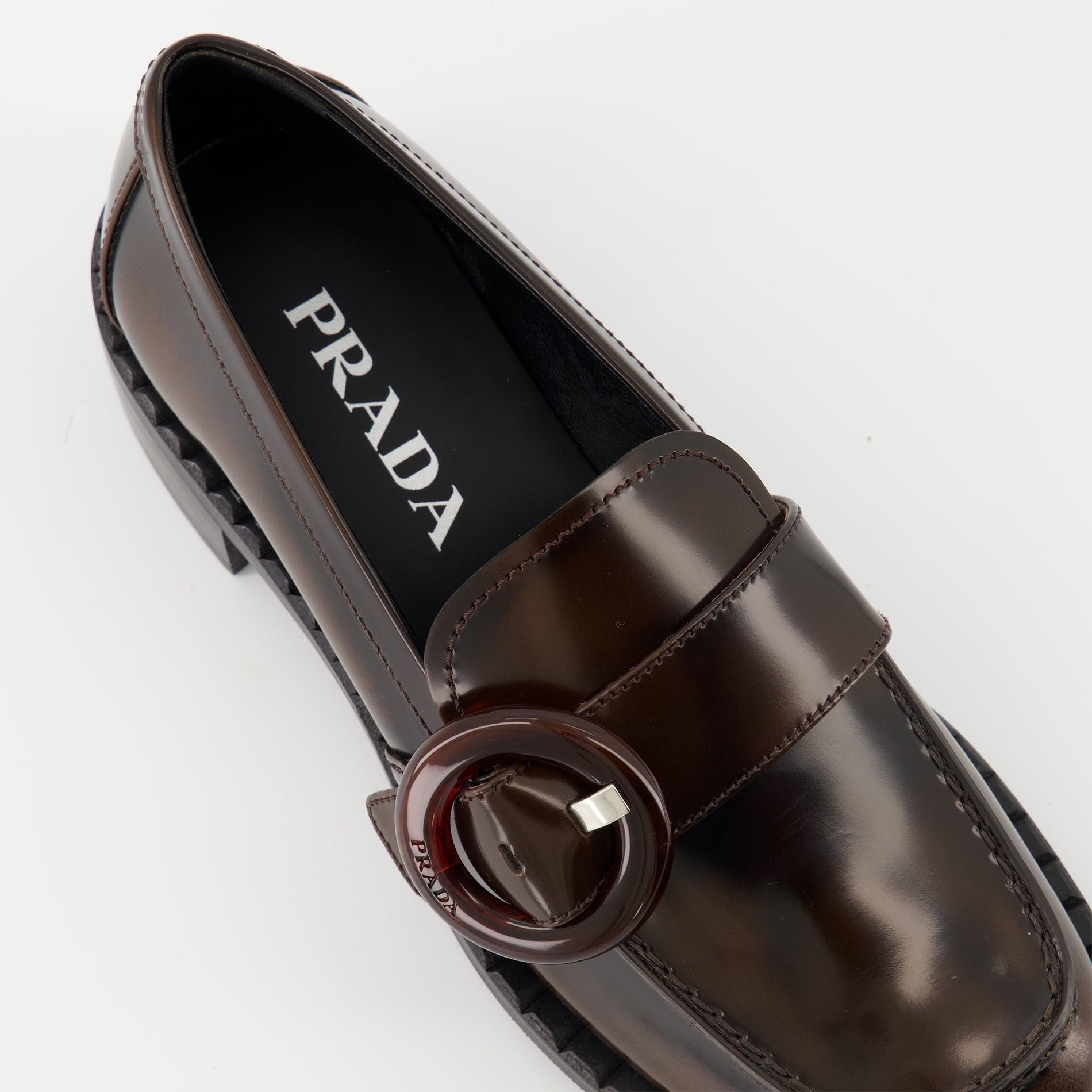 Prada Glossed Brown Loafers - image 5