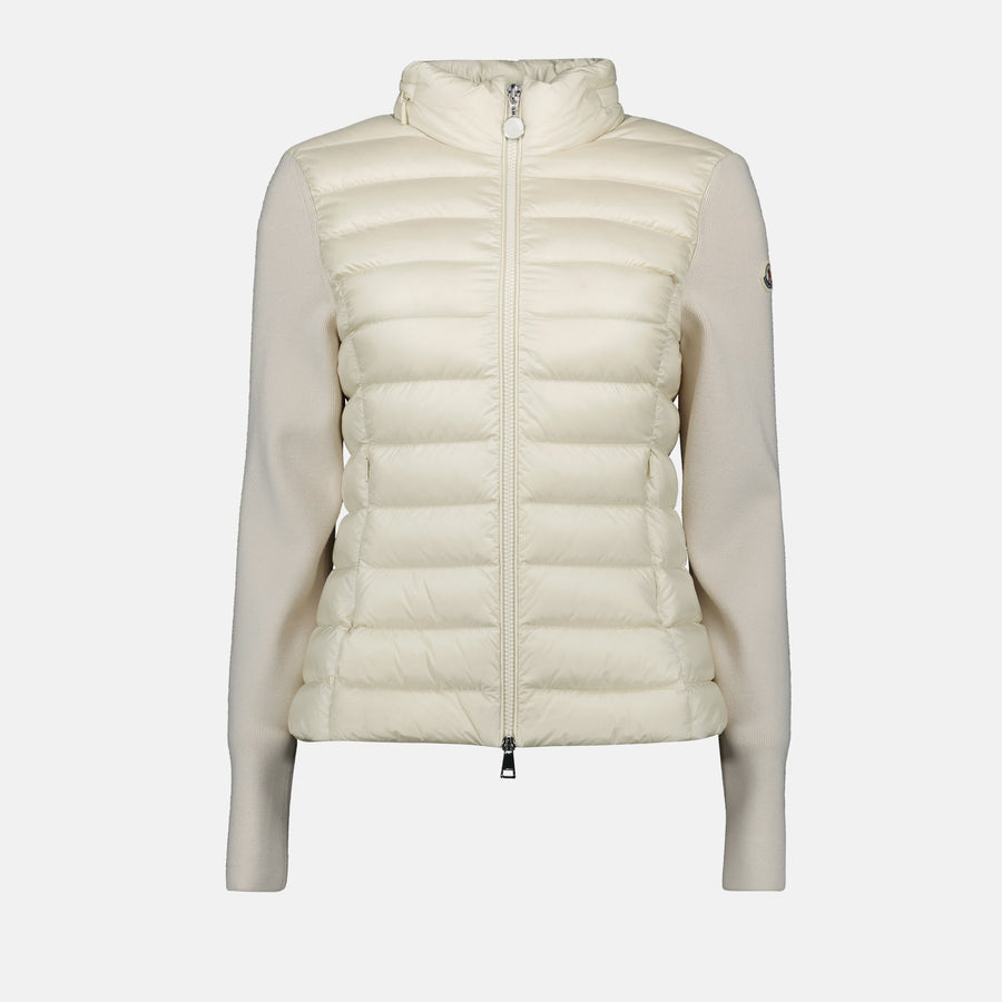 Moncler Cream Padded Knit Sleeve Jacket