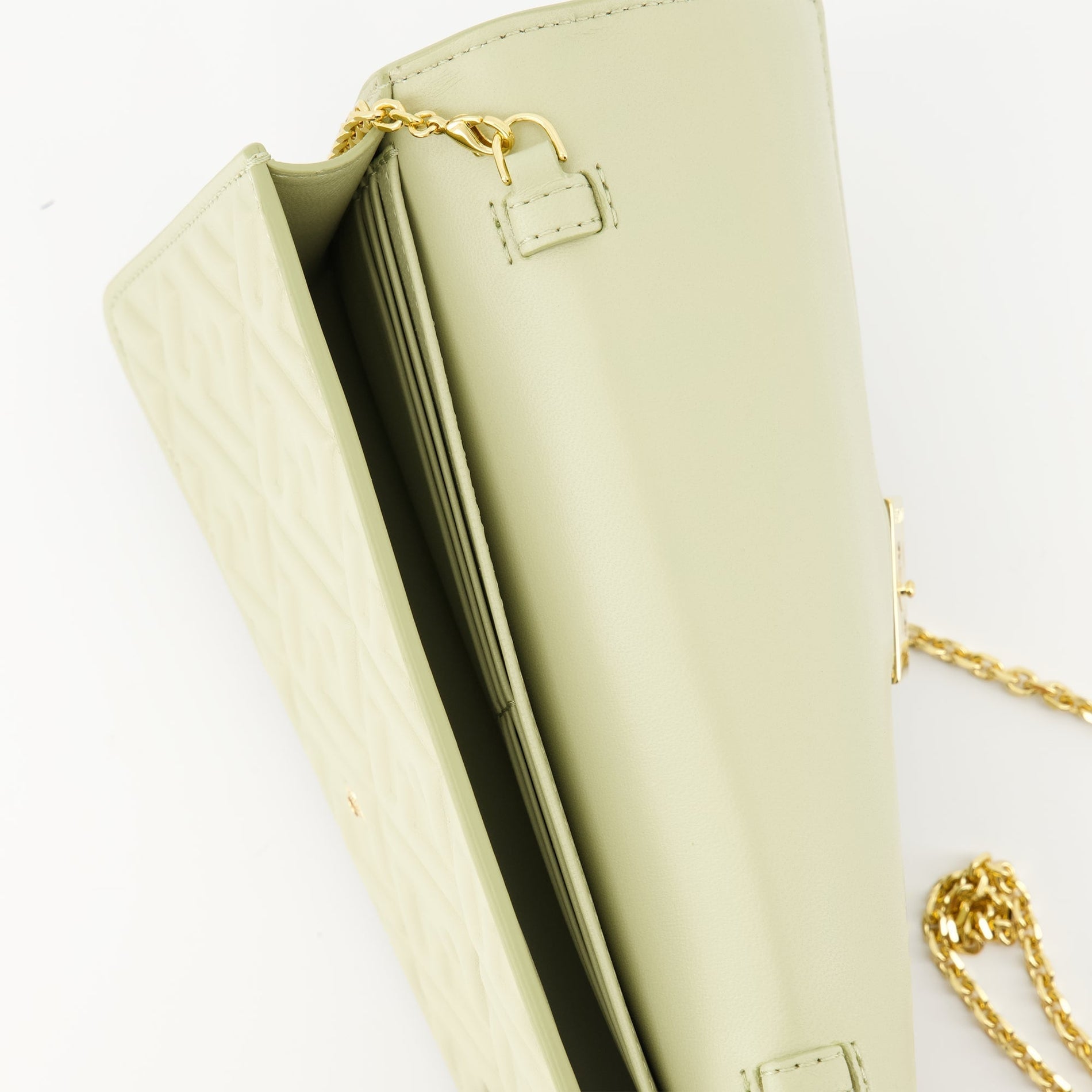 Fendi Baguette Chain Wallet – Embossed Leather (Sage Green) - image 4