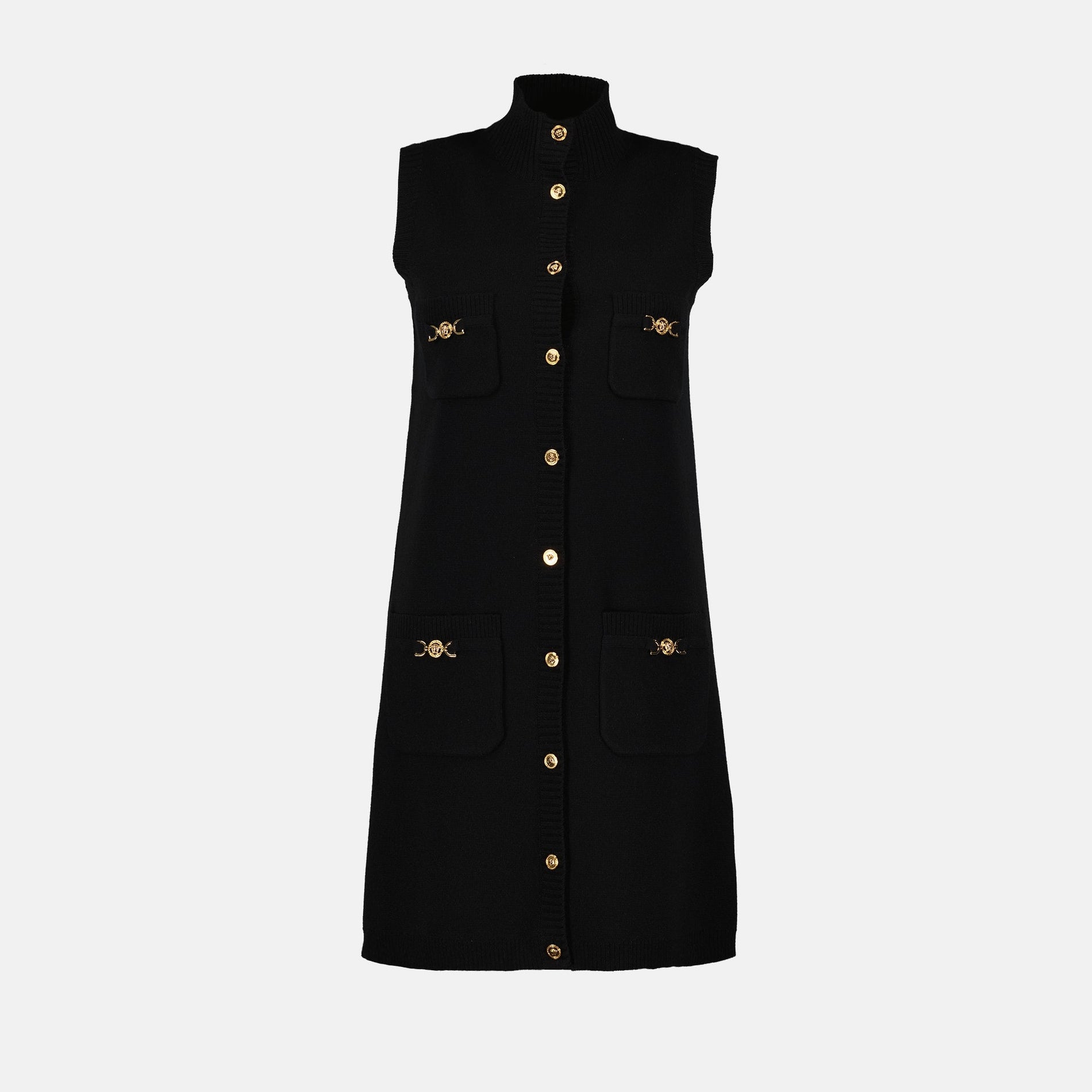 Versace Medusa Button Knit Sleeveless Dress