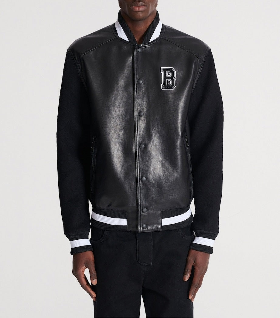 Balmain Leather & Wool Varsity Bomber Jacket - image 3