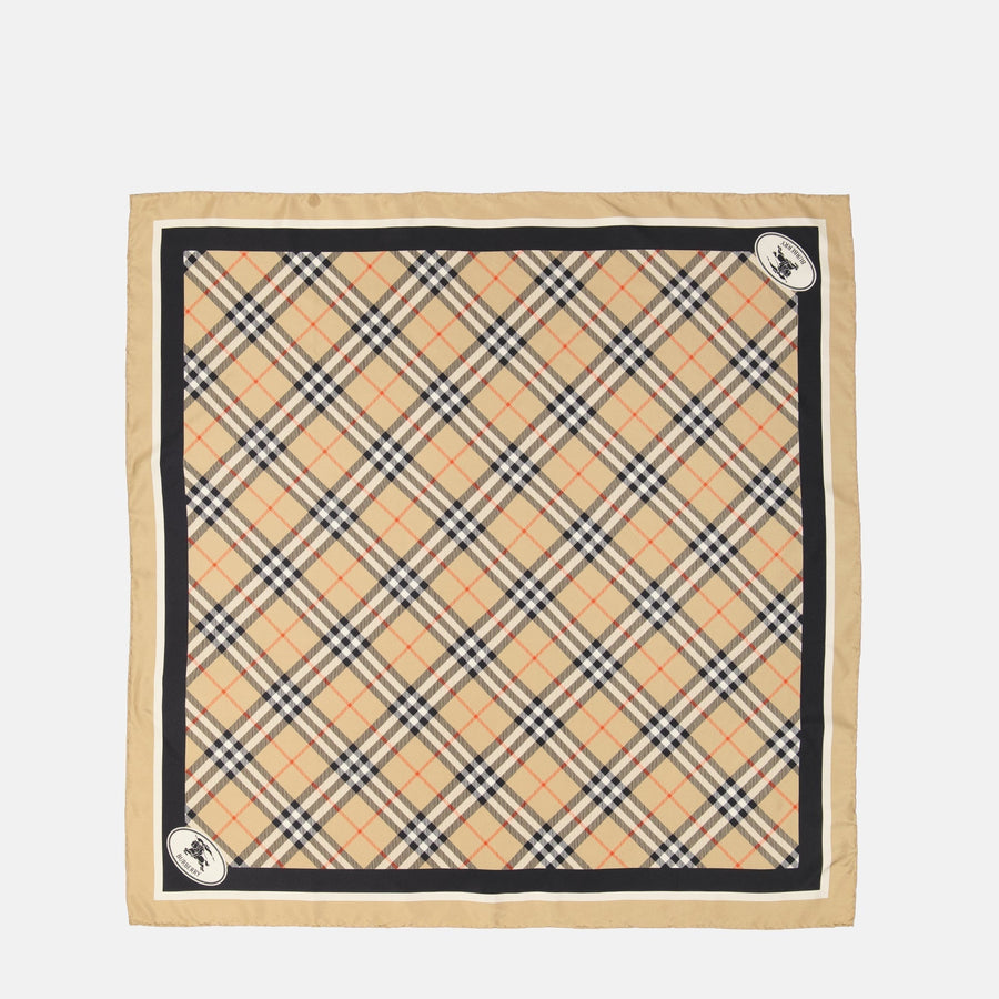 Burberry Check Silk Scarf with Contrast Border
