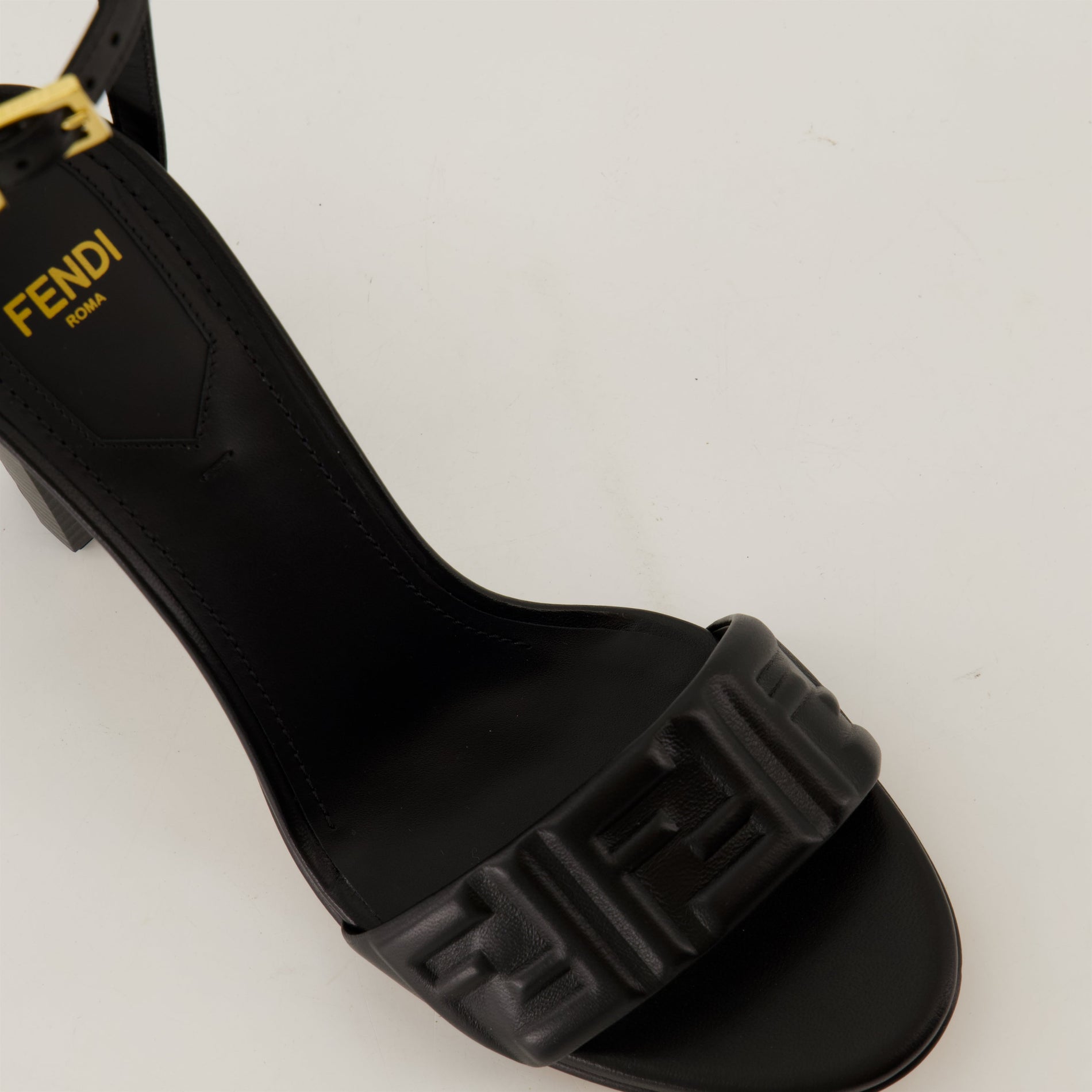 Fendi Embossed Black Leather Sandals - image 4