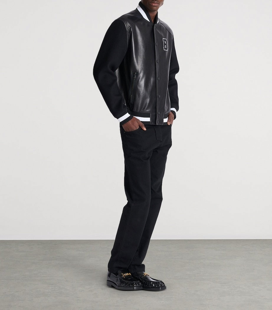 Balmain Leather & Wool Varsity Bomber Jacket - image 8