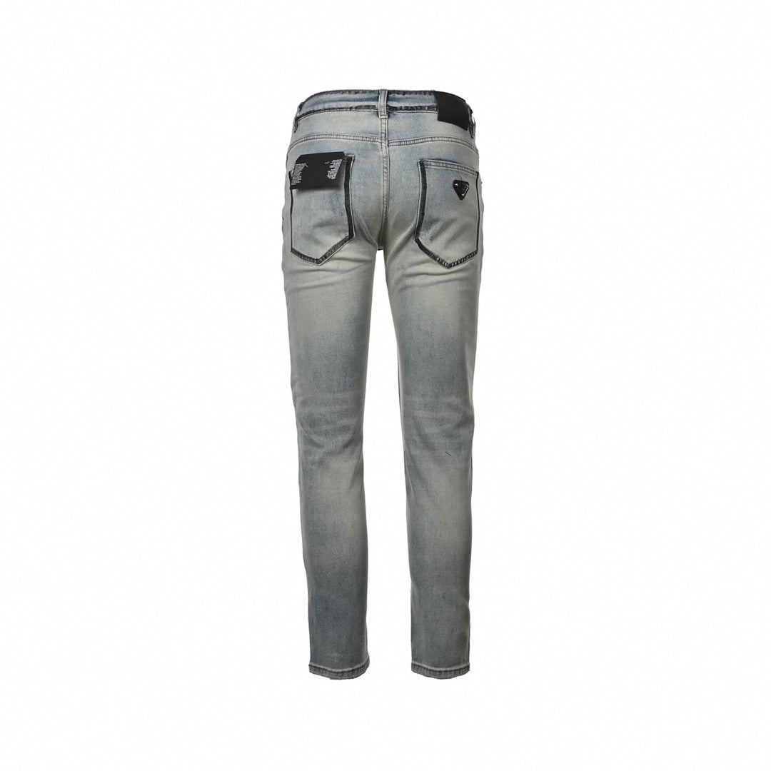 Prada Men's Washed Grey Distressed Denim Jeans - image 2