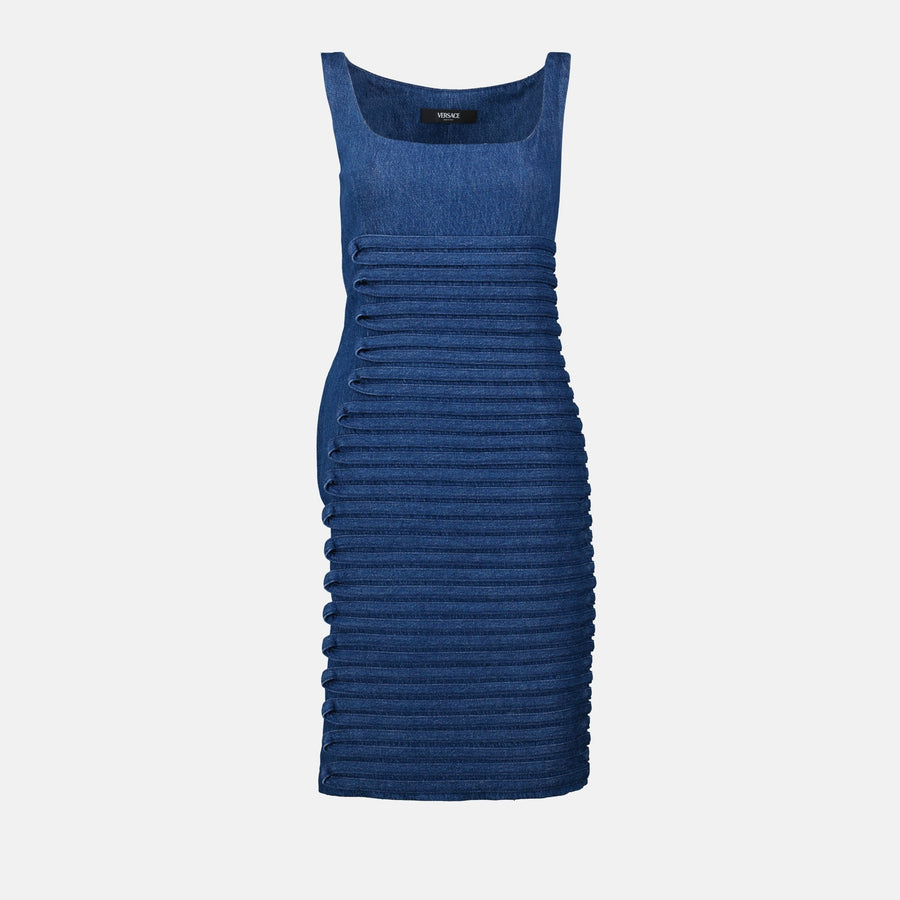 Versace Ruched Denim Midi Dress