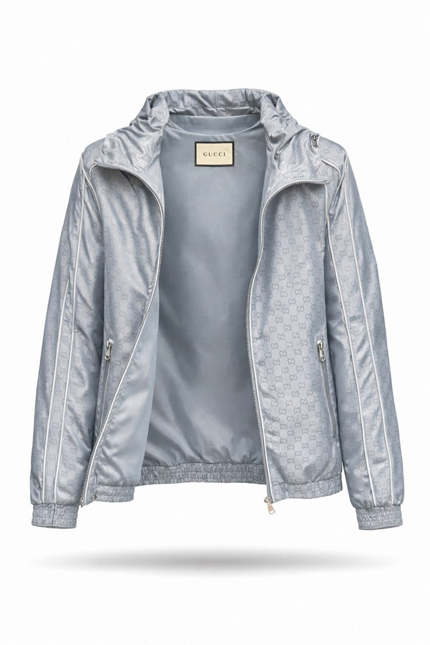 Gucci GG Jacquard Hooded Nylon Jacket – Light Grey - image 3