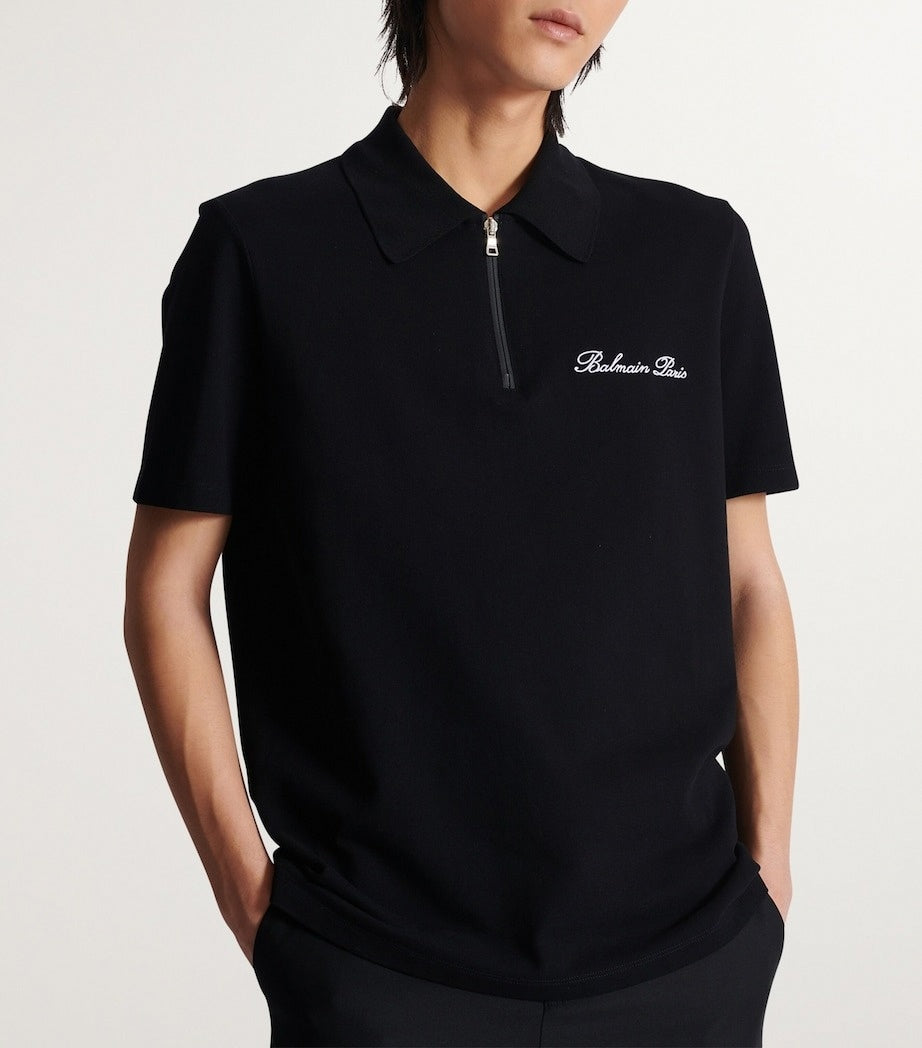Balmain Zip-Neck Embroidered Polo Shirt - image 5
