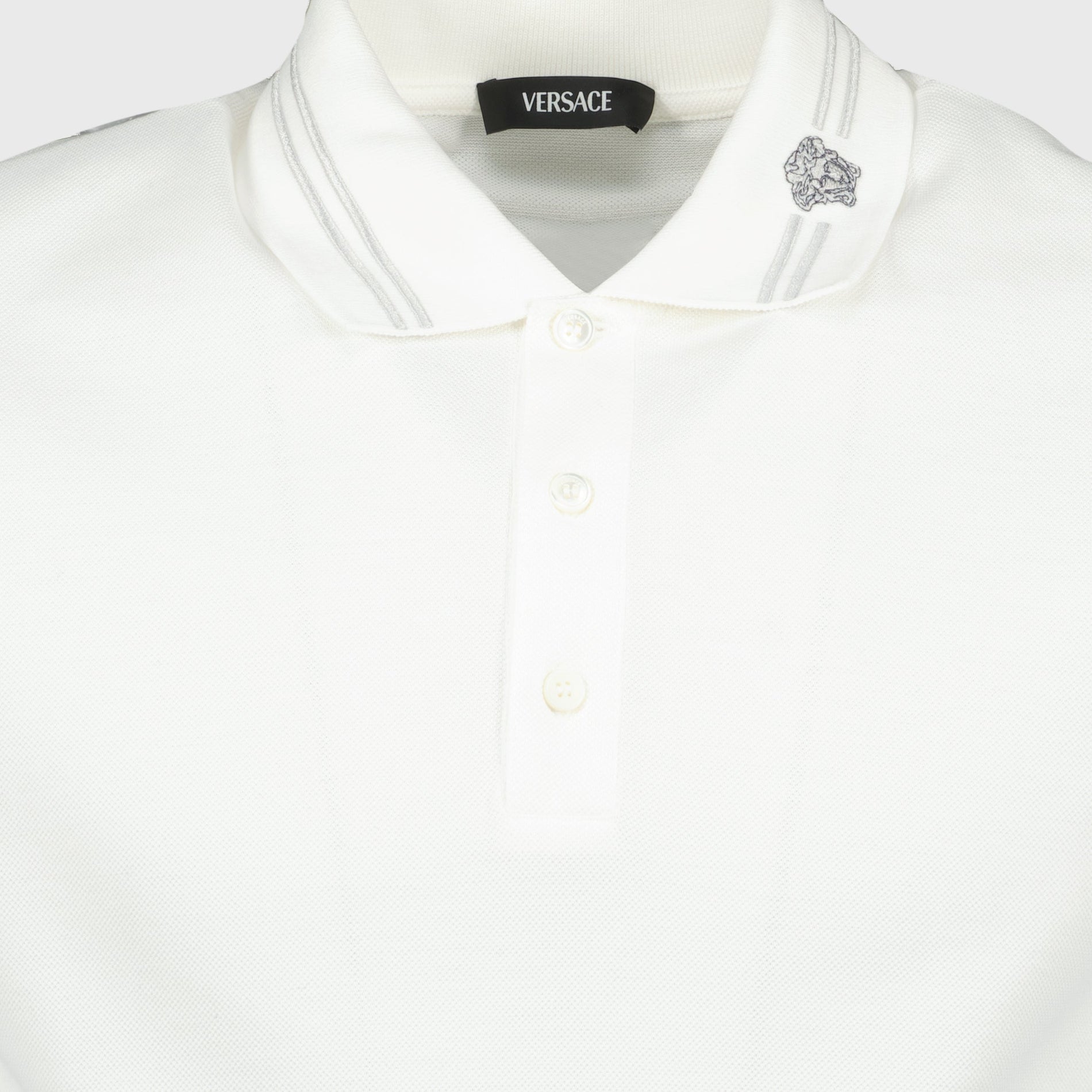 Versace Versace Minimalist White Polo Shirt with Medusa Accent - image 8