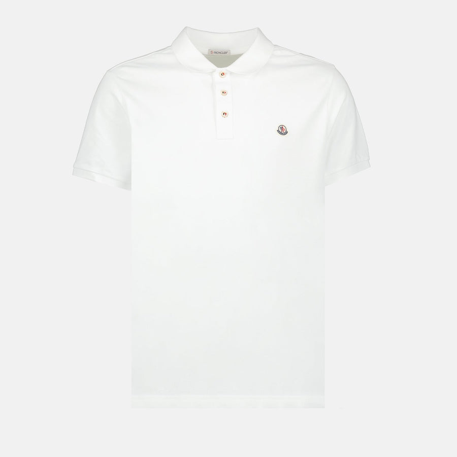Moncler White Polo Shirt with Signature Button Detail