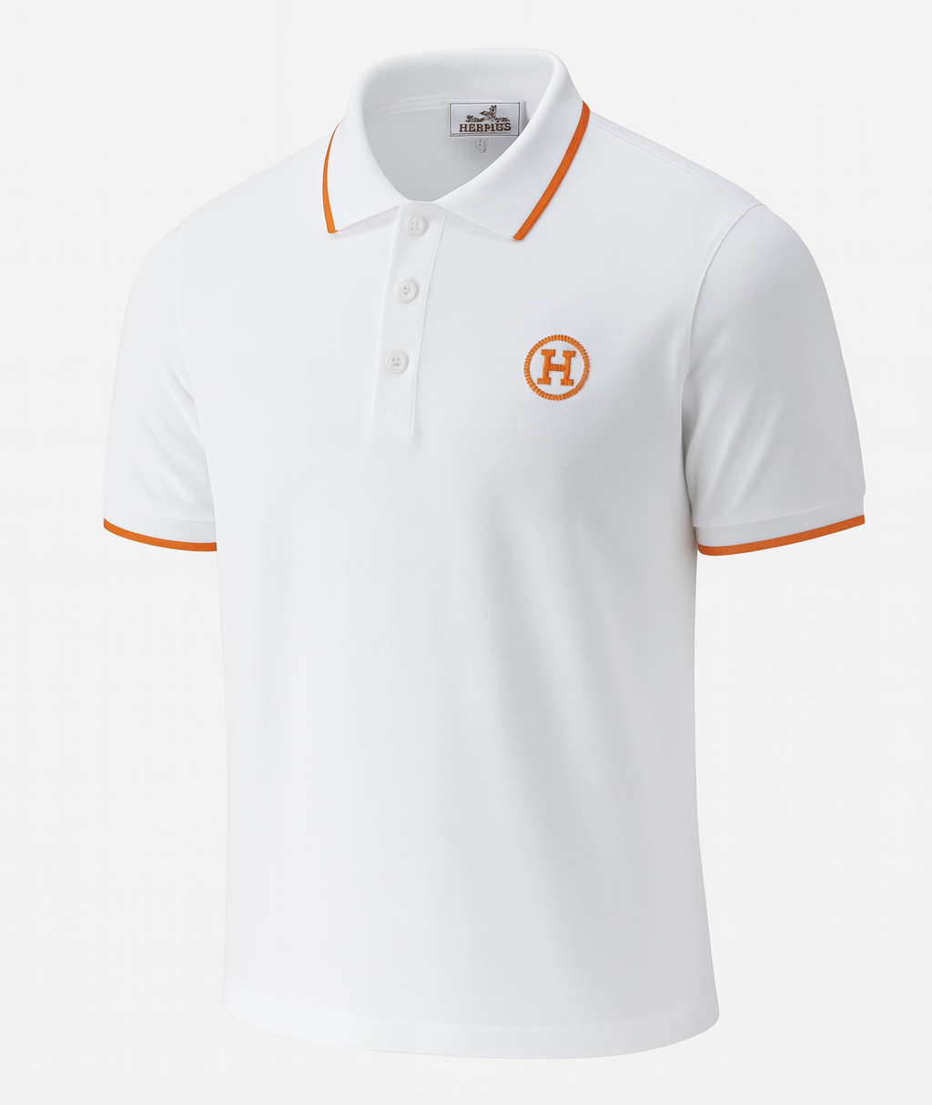 Hermes Hermès White Polo Shirt with Orange Trim and H Logo