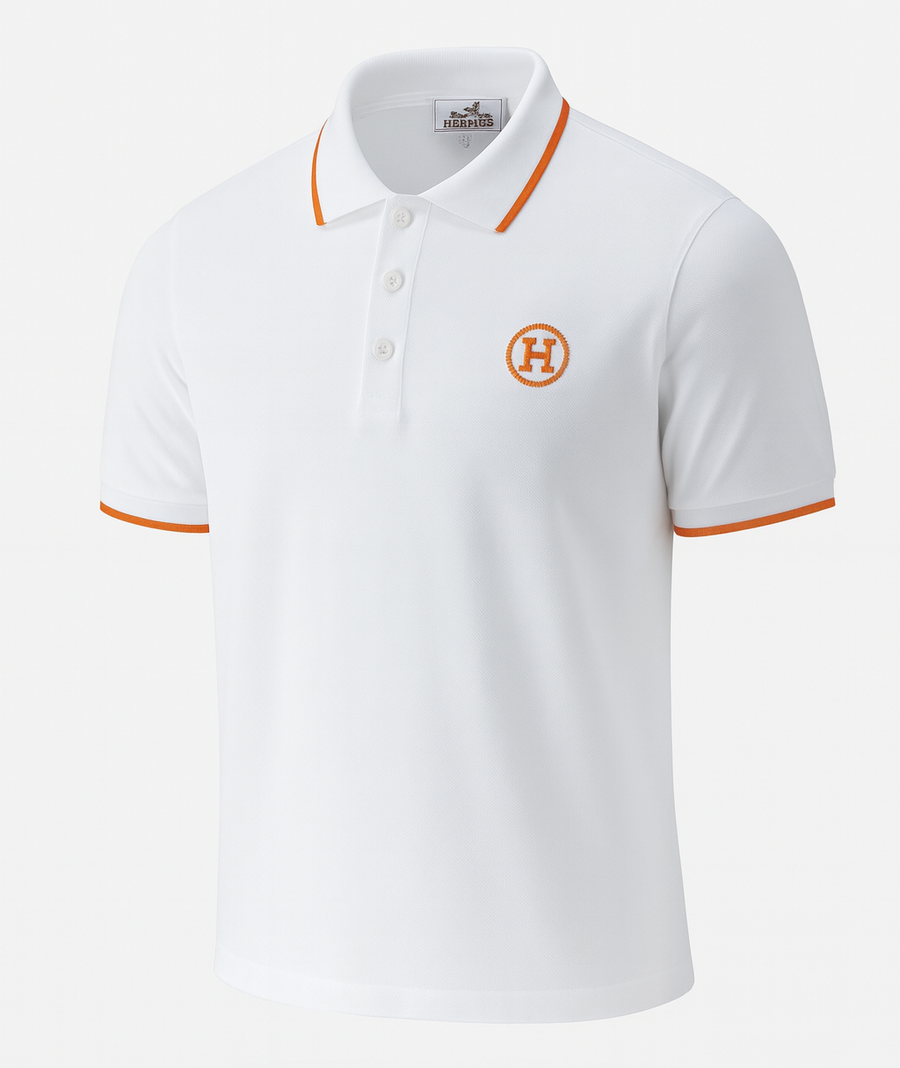 Hermes Hermès White Polo Shirt with Orange Trim and H Logo