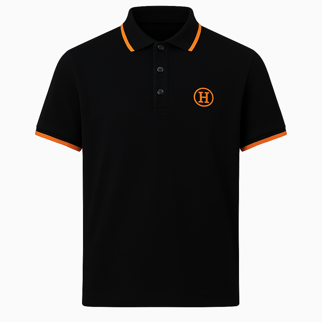 Hermes Hermès Black Polo Shirt with Orange Contrast Trim and H Logo - image 2