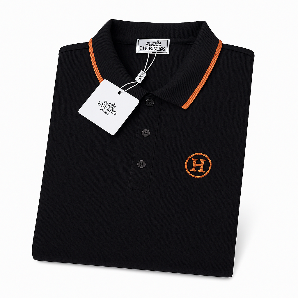 Hermes Hermès Black Polo Shirt with Orange Contrast Trim and H Logo - image 5