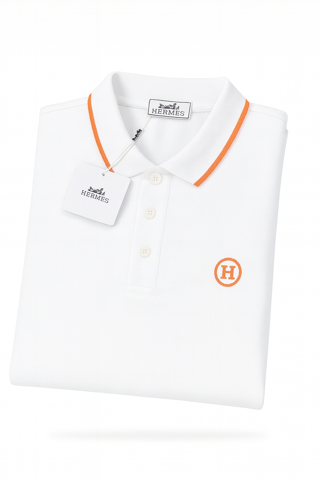 Hermes Hermès White Polo Shirt with Orange Trim and H Logo - image 4